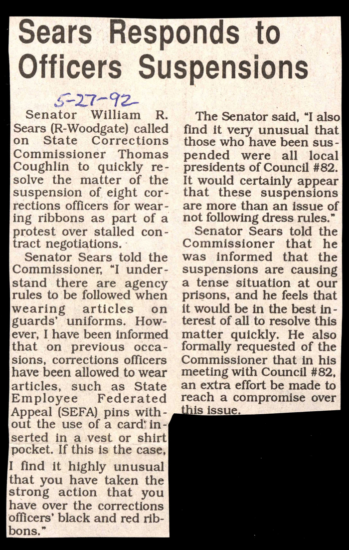 sears responds to officers suspensions may 27 1992