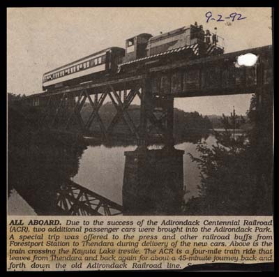 adirondack centennial railroad a success september 2 1992