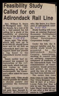 feasibility study called for on adirondack rail line july 15 1992