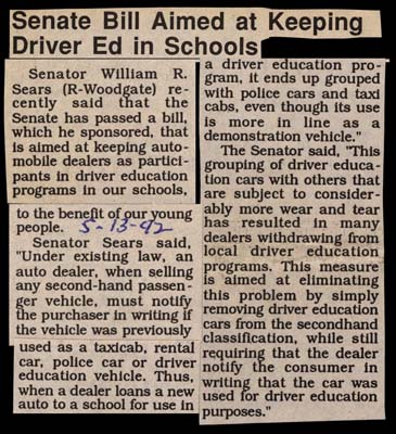 senate bill aimed at keeping driver education in schools may 13 1992