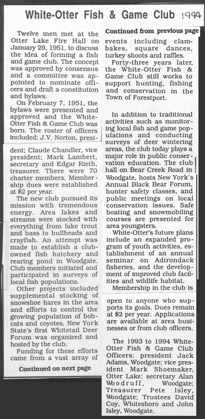 white otter fish and game club news 1994