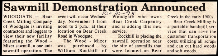 bear creek milling sawmill demo announced october 30 1995