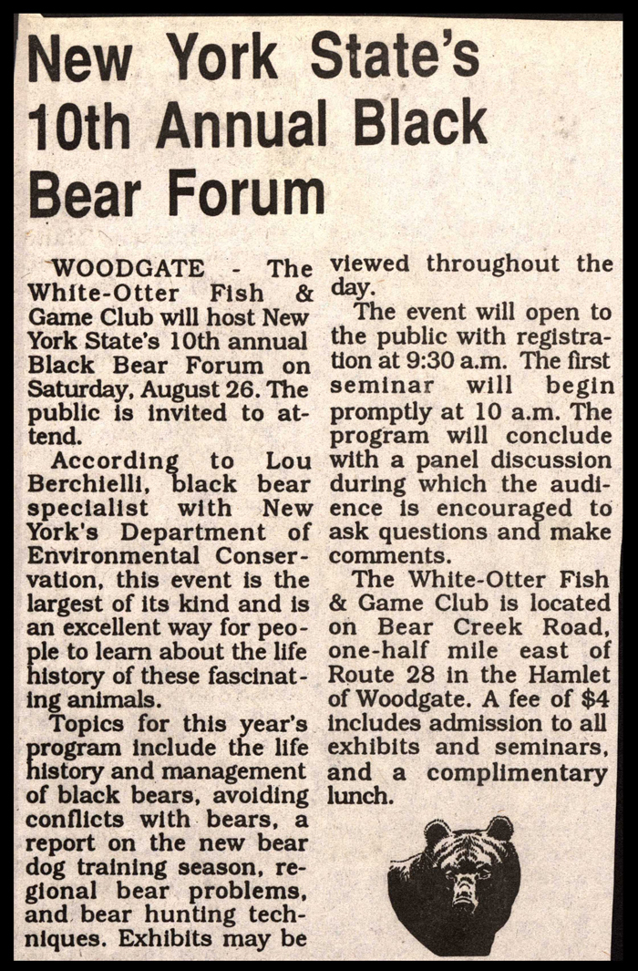 new york states 10th annual black bear forum at woodgate august 26 1995