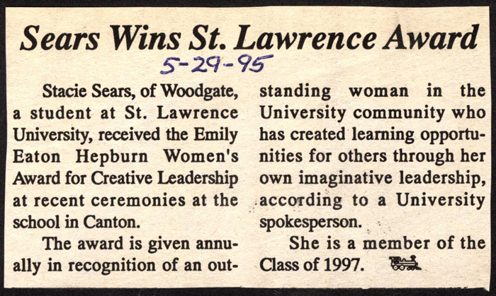 stacie sears wins creative leadership award may 29 1995