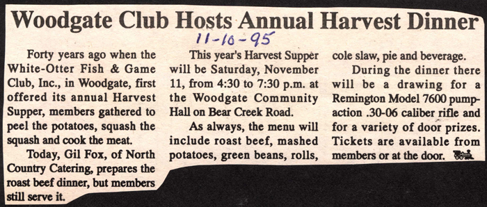 woodgate club hosts annual harvest dinner november 11 1995