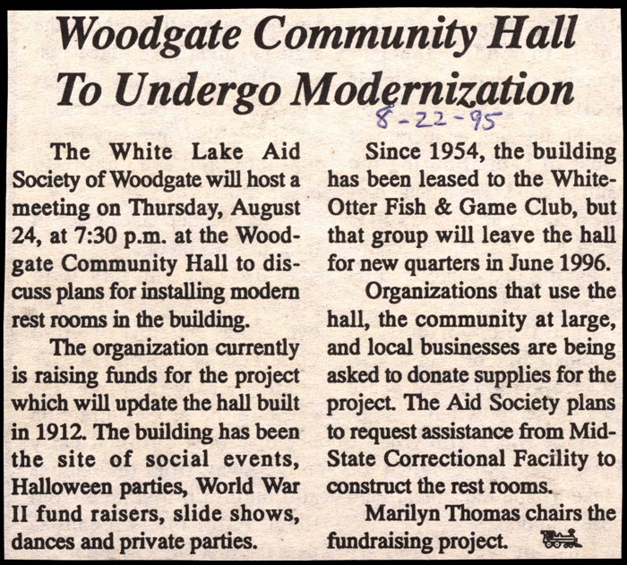woodgate community hall to undergo modernization august 22 1995