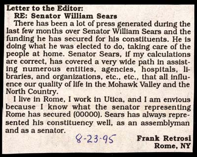 letter to editor from frank retrosi in support of sears august 23 1995