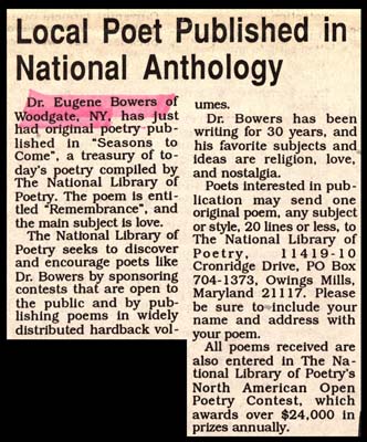 local poet dr eugene bowers published in national anthology 1995