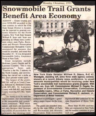 snowmobile trail grants benefit area economy december 25 1995