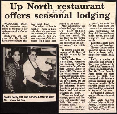 up north restaurant offers seasonal lodging june 22 1995