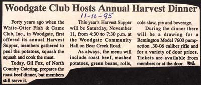 woodgate club hosts annual harvest dinner november 11 1995