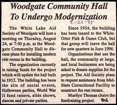woodgate community hall to undergo modernization august 22 1995
