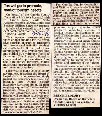 hotel tax will go to promote and market tourism assets of new york state july 15 1996