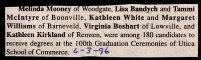 mooney bandych white williams boshart and kirkland receive utica commerce degrees june 3 1996