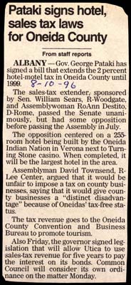 pataki signs hotel sales tax laws for oneida county august 10 1996