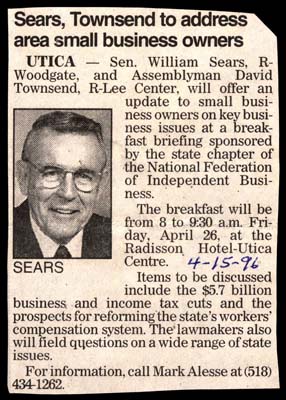 sears and townsend to address area small business owners april 26 1996