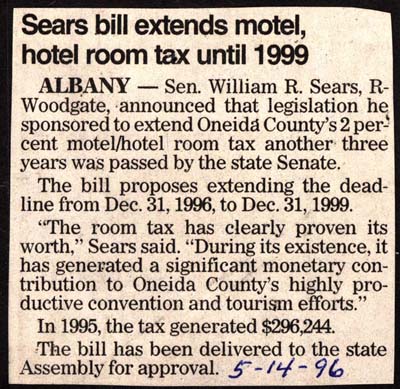 sears bill extends motel and hotel room tax until 1999 may 14 1996