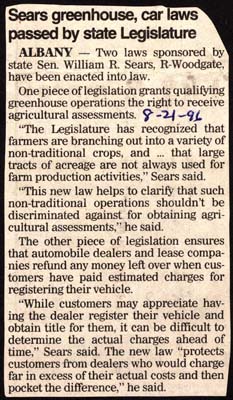 sears greenhouse car laws passed by state legislature august 21 1996