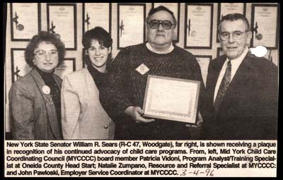 sears receives plaque for child care advocacy march 4 1996
