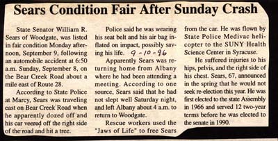 senator sears condition fair after sundays crash september 10 1996