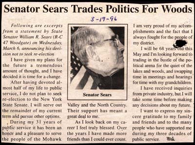 senator sears trades politics for woods march 19 1996