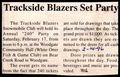 trackside blazers snowmobile club set party for february 17 1996