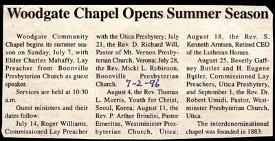 woodgate chapel opens summer season july 2 1996