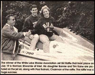norman shwamle of inlet wins white lake shores assoc jet ski raffle july 19 1997