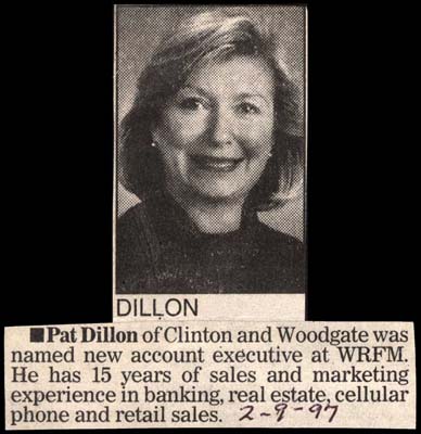 pat dillon named account executive at wrfm february 9 1997