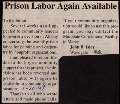 prison labor available for community projects again by john isley january 20 1997