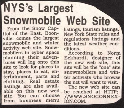 snoconnexion is new yorks largest snowmobile website 1997