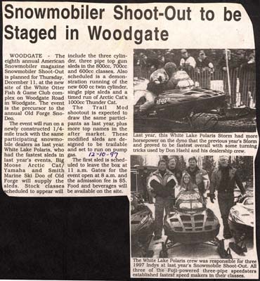 snowmobile magazines shootout to be held in woodgate december 10 1997