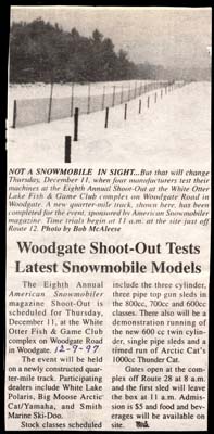 snowmobile models tested at woodgate shootout december 9 1997