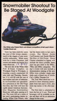 snowmobiler shootout to be staged at woodgate december 8 1997