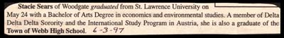 stacie sears of woodgate graduates from st lawrence university may 24 1997