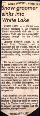 trackside blazers snow groomer sinks into white lake february 8 1997