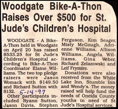 woodgate bikeathon raises over 500 dollars for st judes hospital april 20 1997