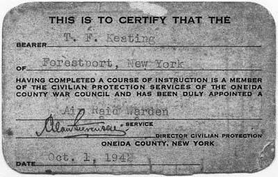 timothy keating air raid warden card october 1 1941