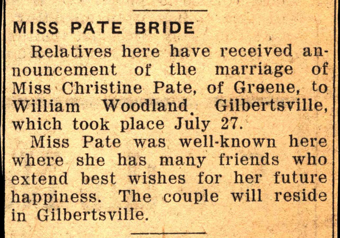 woodland william wed to pate christine july 27 1946