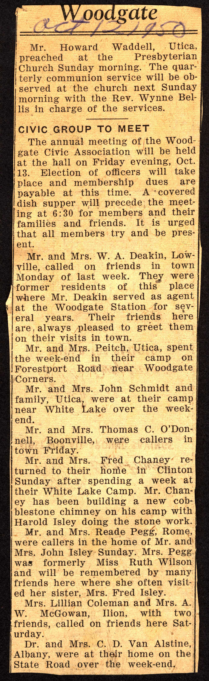 woodgate news october 12 1950