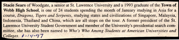 stacie sears studies in asia january 14 1997